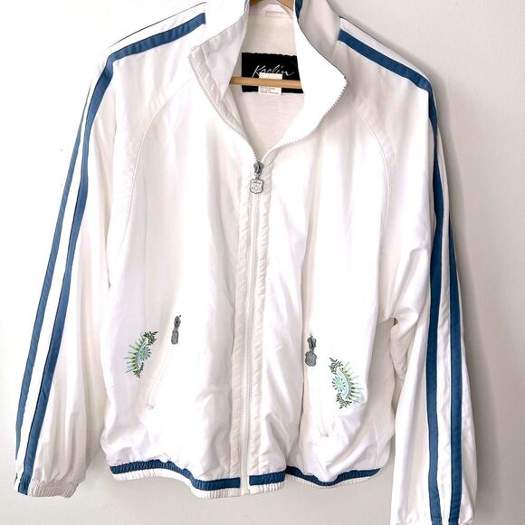Vtge Kaelin Women's white 2 piece white and blue stripe Track suit sz L - Picture 1 of 16